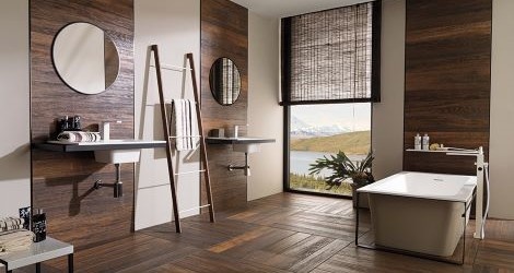 Tegels houtlook stoere badkamer