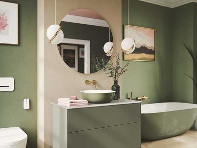 Groen in de badkamer matgroen meubilair en sanitair