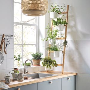 Kleine keuken met compacte kruidentuin