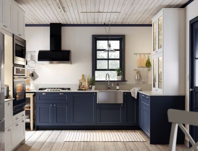 Donkerblauwe minimalistische keuken